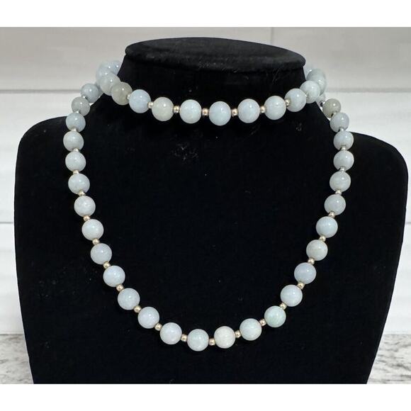 14k Gold 26” Light Green Jade Beaded Necklace Gold Spacers 54 Grams - Picture 2 of 10